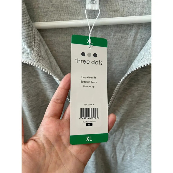 Three Dots Quarter Front Zip Pullover Collared Long Sleeve Gray Sweater Size XL - Picture 6 of 9